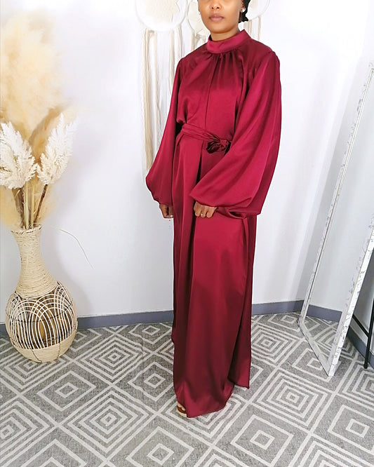 Robe manche bouffante bordeaux