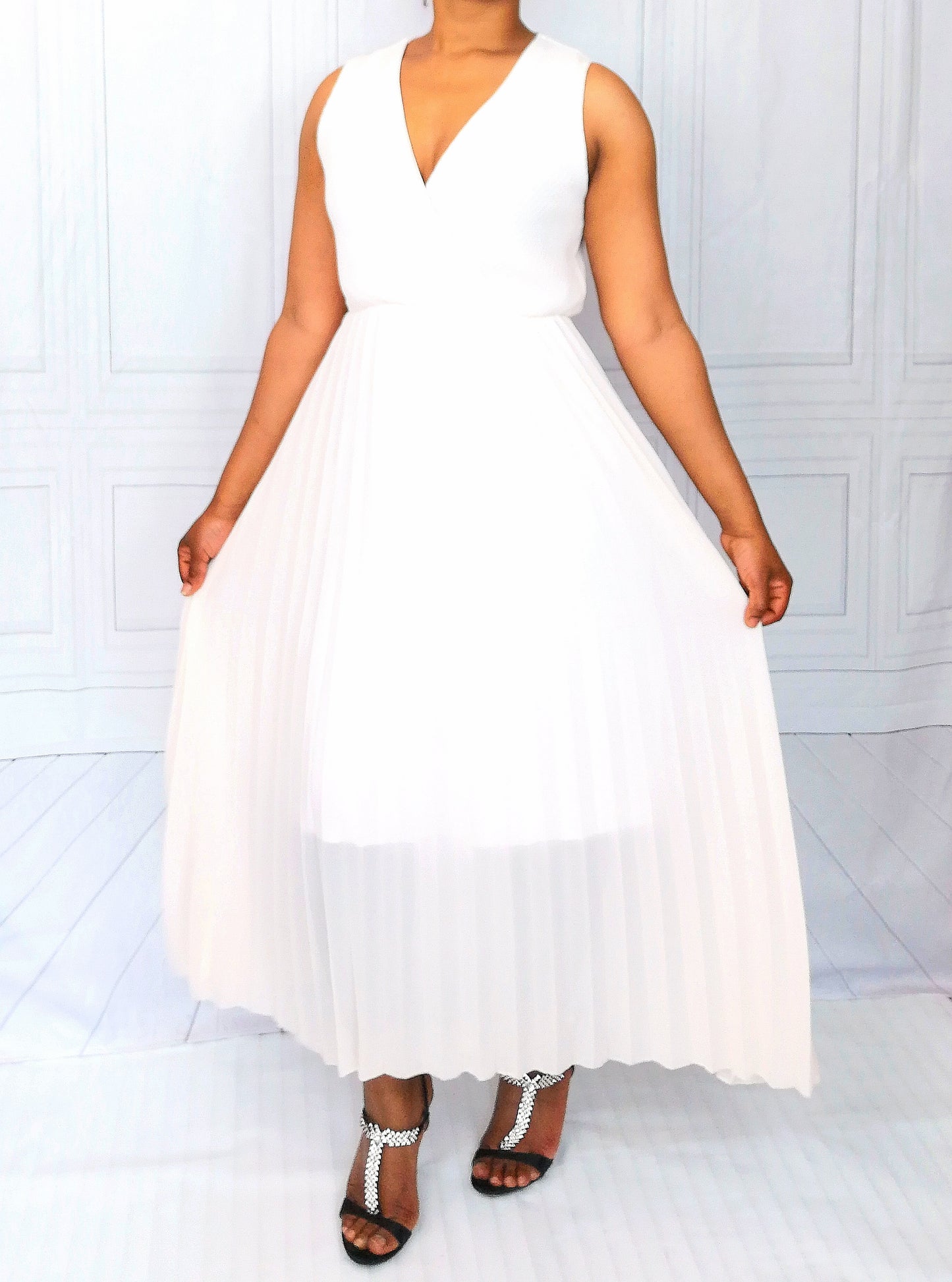 Robe plissé blanc manche courte