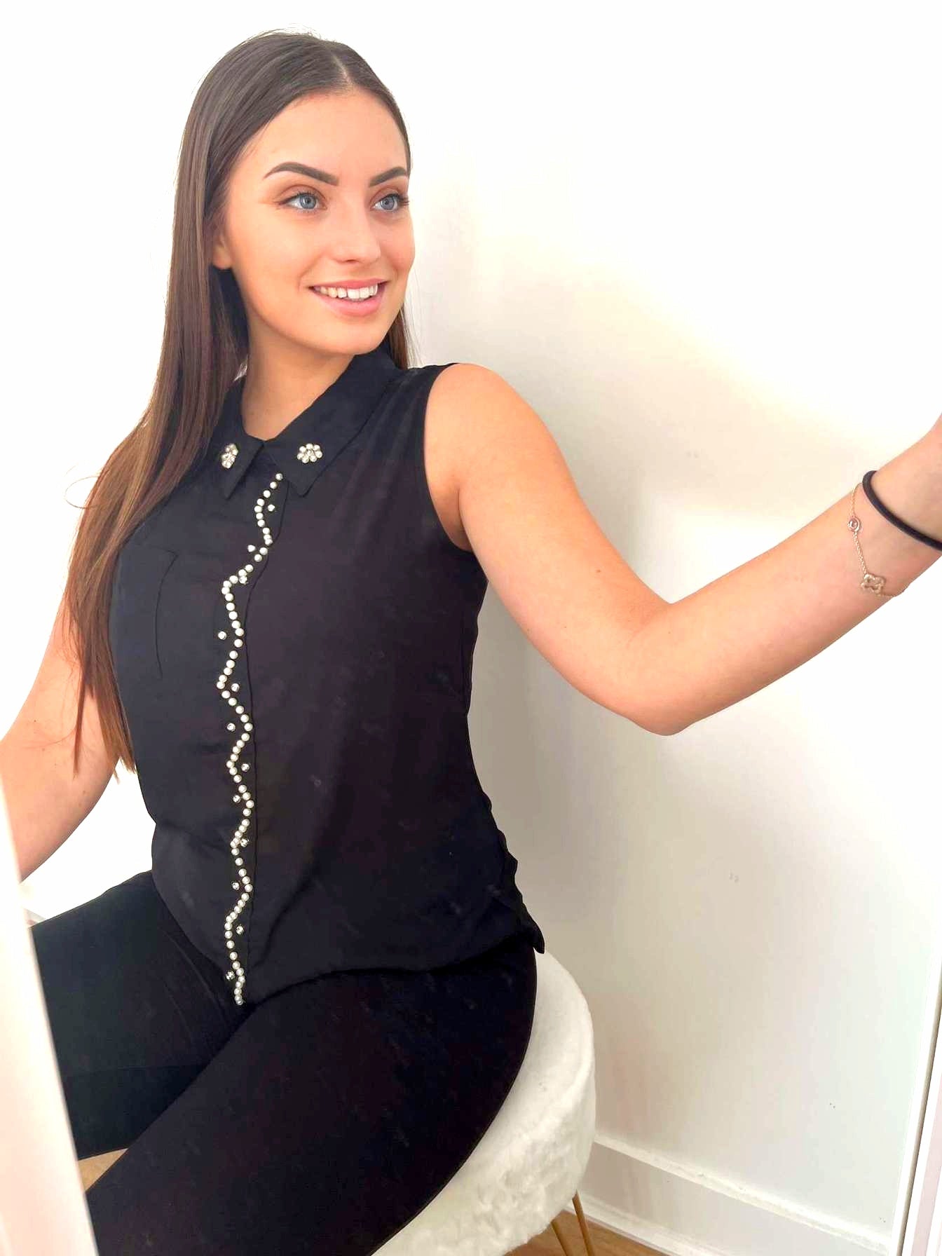 Blouse à perle manche courte