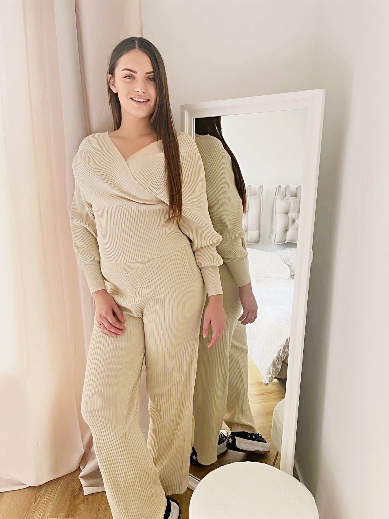 Ensemble laine beige