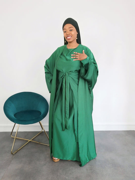 Ensemble Abaya satin 3 pieces vert