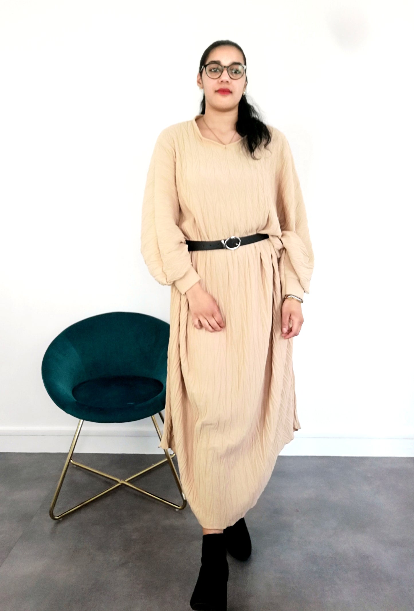Abaya plissée à manche Chauve-souris