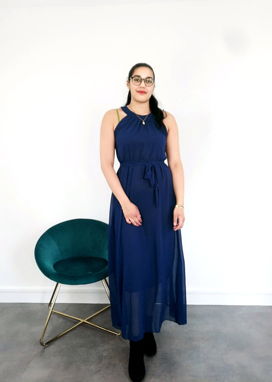 Robe manche court à col rond bleu marine