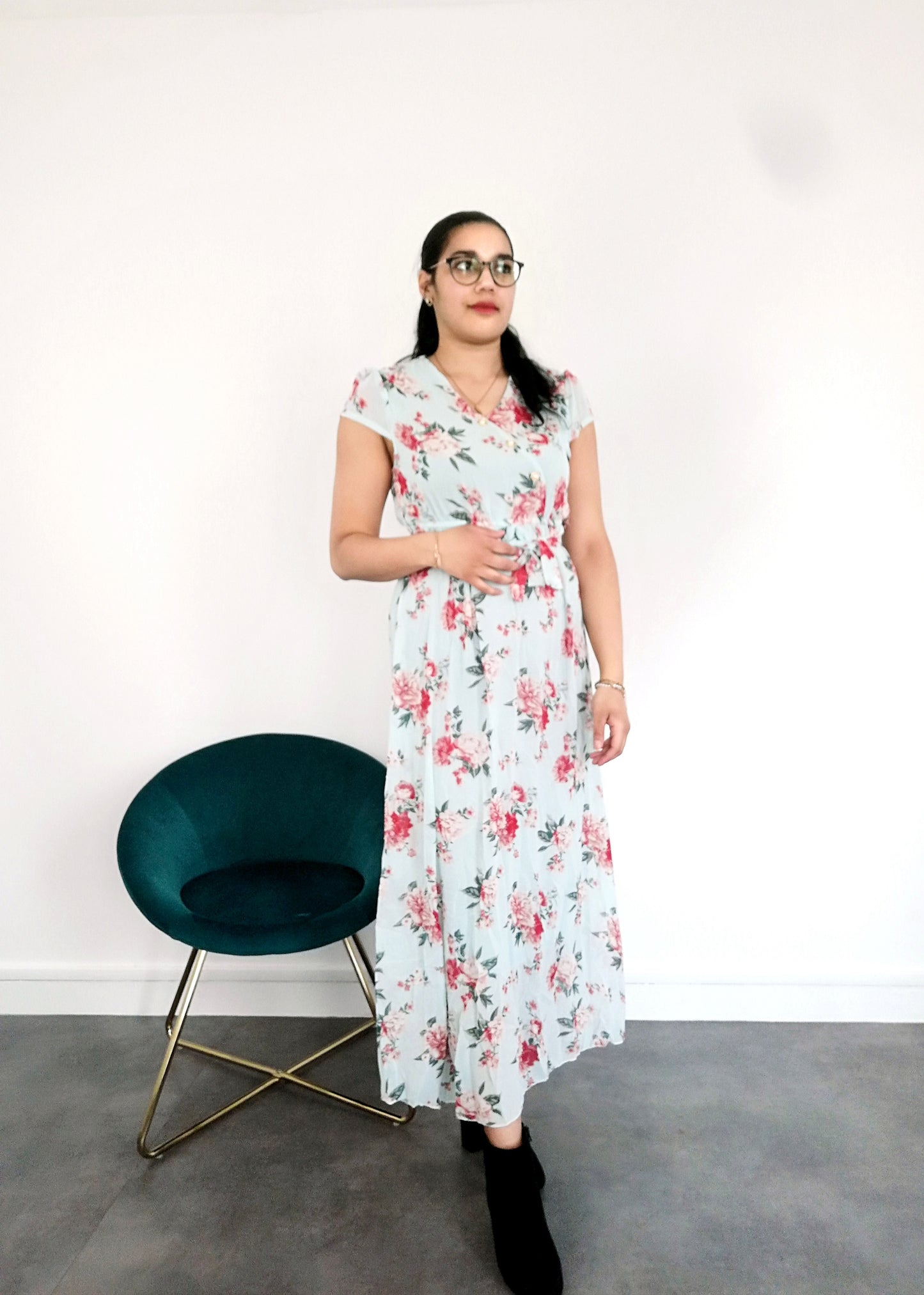 Robe manche court en mousseline