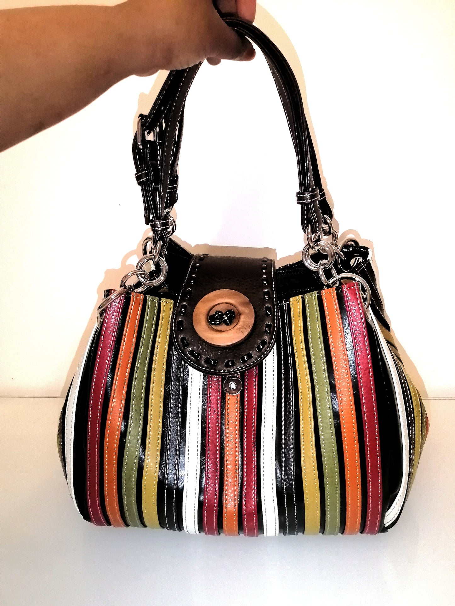 Sac en cuir maroquinerie artisanale multicolore
