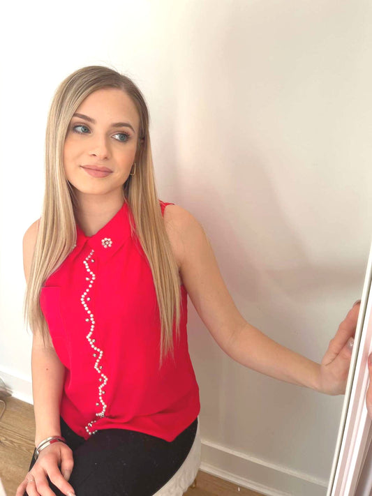 Blouse à perle manche courte