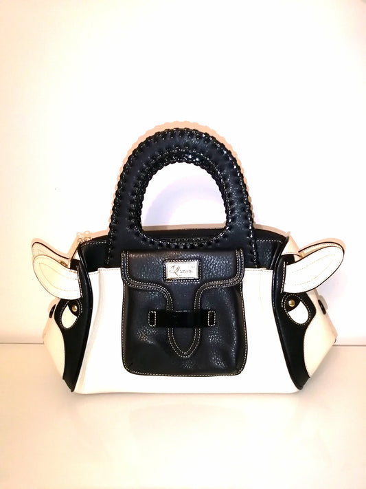 Sac en cuir maroquinerie artisanale Noir/blanc