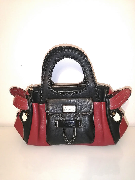 Sac à main cuir maroquinerie artisanale bordeaux/Noir
