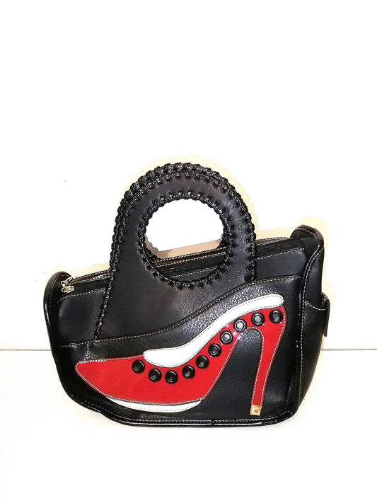 Sac en cuir maroquinerie artisanale en forme de talon Noir