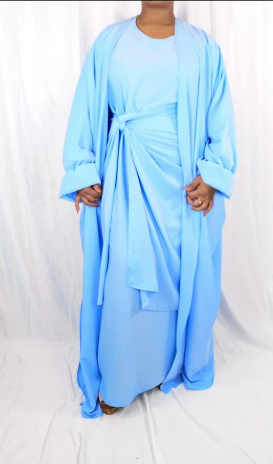 Abaya à nouer bleu ciel