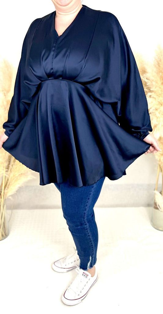 Tunique satin bleu marine